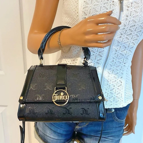 Juicy Couture Black Gothic Logo Fancy Flap Crossbody Handbag Evening Purse New - Picture 3 of 11